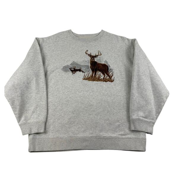 Vintage Deer Nature Wildlife Buck Heather Gray Crewneck Boxy Cropped Fit like XL - Picture 1 of 9